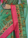 Banarasee Handloom Cotton Silk Saree With Digital Floral Prints & Contrast Border-Green