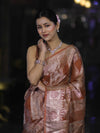 Banarasee Handloom Semi Silk Tissue Saree With Handwoven Zari Design & Border-Earthy Brown