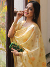 Banarasee Chanderi Cotton Zari Buti Salwar Kameez Fabric With Hand-Painted Dupatta-Yellow