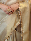 Banarasee Tissue Saree With Stripes Design Tanchoi Border & Lace-Gold