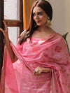 Banarasee Chanderi Cotton Zari Buti Salwar Kameez Fabric With Hand-Painted Dupatta-Pink