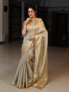 Banarasee Tissue Saree With Stripes Design Tanchoi Border & Lace-Gold