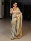 Banarasee Tissue Saree With Stripes Design Tanchoi Border & Lace-Gold