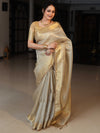 Banarasee Tissue Saree With Stripes Design Tanchoi Border & Lace-Gold