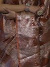 Banarasee Handloom Semi Silk Tissue Saree With Handwoven Zari Design & Border-Earthy Brown