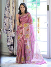Banarasee Handloom Cotton Silk Saree With Digital Floral Prints & Border-Onion Pink