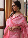 Banarasee Chanderi Cotton Zari Buti Salwar Kameez Fabric With Hand-Painted Dupatta-Pink