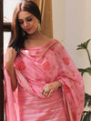 Banarasee Chanderi Cotton Zari Buti Salwar Kameez Fabric With Hand-Painted Dupatta-Pink