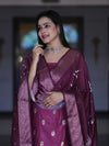 Banarasee Semi-Silk Zari Work Salwar Kameez Fabric With Digital Printed Dupatta Set-Wine