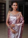 Banarasee Handloom Tissue Saree With Silver Zari Jaal Design Broad Border & Lace-Light Purple