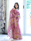 Banarasee Handloom Cotton Silk Saree With Digital Floral Prints & Border-Onion Pink