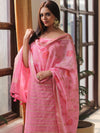 Banarasee Chanderi Cotton Zari Buti Salwar Kameez Fabric With Hand-Painted Dupatta-Pink