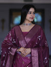 Banarasee Semi-Silk Zari Work Salwar Kameez Fabric With Digital Printed Dupatta Set-Wine