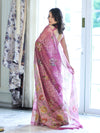 Banarasee Handloom Cotton Silk Saree With Digital Floral Prints & Border-Onion Pink
