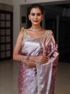 Banarasee Handloom Tissue Saree With Silver Zari Jaal Design Broad Border & Lace-Light Purple