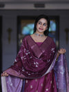 Banarasee Semi-Silk Zari Work Salwar Kameez Fabric With Digital Printed Dupatta Set-Wine