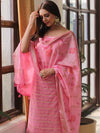 Banarasee Chanderi Cotton Zari Buti Salwar Kameez Fabric With Hand-Painted Dupatta-Pink