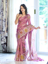 Banarasee Handloom Cotton Silk Saree With Digital Floral Prints & Border-Onion Pink