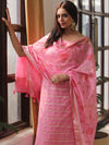 Banarasee Chanderi Cotton Zari Buti Salwar Kameez Fabric With Hand-Painted Dupatta-Pink