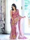 Banarasee Handloom Cotton Silk Saree With Digital Floral Prints & Border-Onion Pink