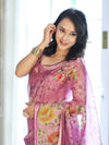 Banarasee Handloom Cotton Silk Saree With Digital Floral Prints & Border-Onion Pink
