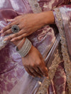 Banarasee Handloom Tissue Saree With Silver Zari Jaal Design Broad Border & Lace-Light Purple