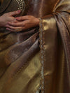 Banarasee Handloom Tissue Saree With Silver Jaal Design Tanchoi Border & Lace-Golden Yellow
