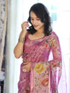 Banarasee Handloom Cotton Silk Saree With Digital Floral Prints & Border-Onion Pink