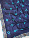 Banarasee Chiffon Bandhani Print Saree & Gold Zari Lace Border With Contrast Blouse-Blue