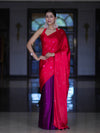 Banarasee Handloom Satin Hand Dyed Saree With Mirror Work-Red & Violet