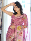 Banarasee Handloom Cotton Silk Saree With Digital Floral Prints & Border-Onion Pink