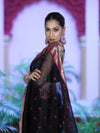 Banarasee Handloom Tissue Saree With Buti Design Contrast Border & Lace-Black