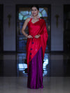 Banarasee Handloom Satin Hand Dyed Saree With Mirror Work-Red & Violet