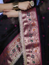 Banarasee Handloom Tissue Saree With Buti Design Contrast Border & Lace-Black