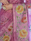 Banarasee Handloom Cotton Silk Saree With Digital Floral Prints & Border-Onion Pink