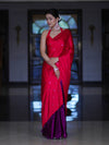 Banarasee Handloom Satin Hand Dyed Saree With Mirror Work-Red & Violet