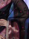 Banarasee Handloom Tissue Saree With Buti Design Contrast Border & Lace-Black