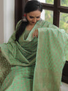 Banarasee Salwar Kameez Cotton Silk Resham Buti Woven Fabric-Green