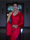 Banarasee Handloom Satin Hand Dyed Saree With Mirror Work-Red & Violet