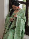 Banarasee Salwar Kameez Cotton Silk Resham Buti Woven Fabric-Green