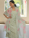 Banarasee Chanderi Silk Embroidery Buti Salwar Kameez Fabric With Digital Print Dupatta Set-Green