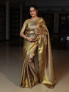 Banarasee Handloom Tissue Saree With Silver Jaal Design Tanchoi Border & Lace-Golden Yellow