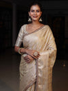 Banarasee Handwoven Semi Silk Saree With Zari Jaal Design & Lace-Beige