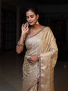 Banarasee Handwoven Semi Silk Saree With Zari Jaal Design & Lace-Beige