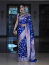 Banarasee Handloom Mashru Silk Saree With Jaal Design & Lace Border-Deep Blue