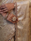 Banarasee Handwoven Semi Silk Saree With Zari Jaal Design & Lace-Beige