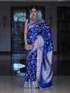 Banarasee Handloom Mashru Silk Saree With Jaal Design & Lace Border-Deep Blue