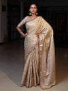 Banarasee Handwoven Semi Silk Saree With Zari Jaal Design & Lace-Beige