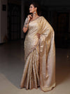 Banarasee Handwoven Semi Silk Saree With Zari Jaal Design & Lace-Beige
