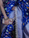 Banarasee Handloom Mashru Silk Saree With Jaal Design & Lace Border-Deep Blue